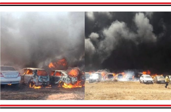 300 cars gutted in fire near venue of Aero India